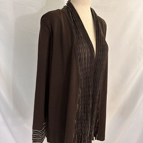 Misook Cardigan Sweater Women's L Brown 100% Acrylic Knit Long Sleeve Open Front - Picture 3 of 6